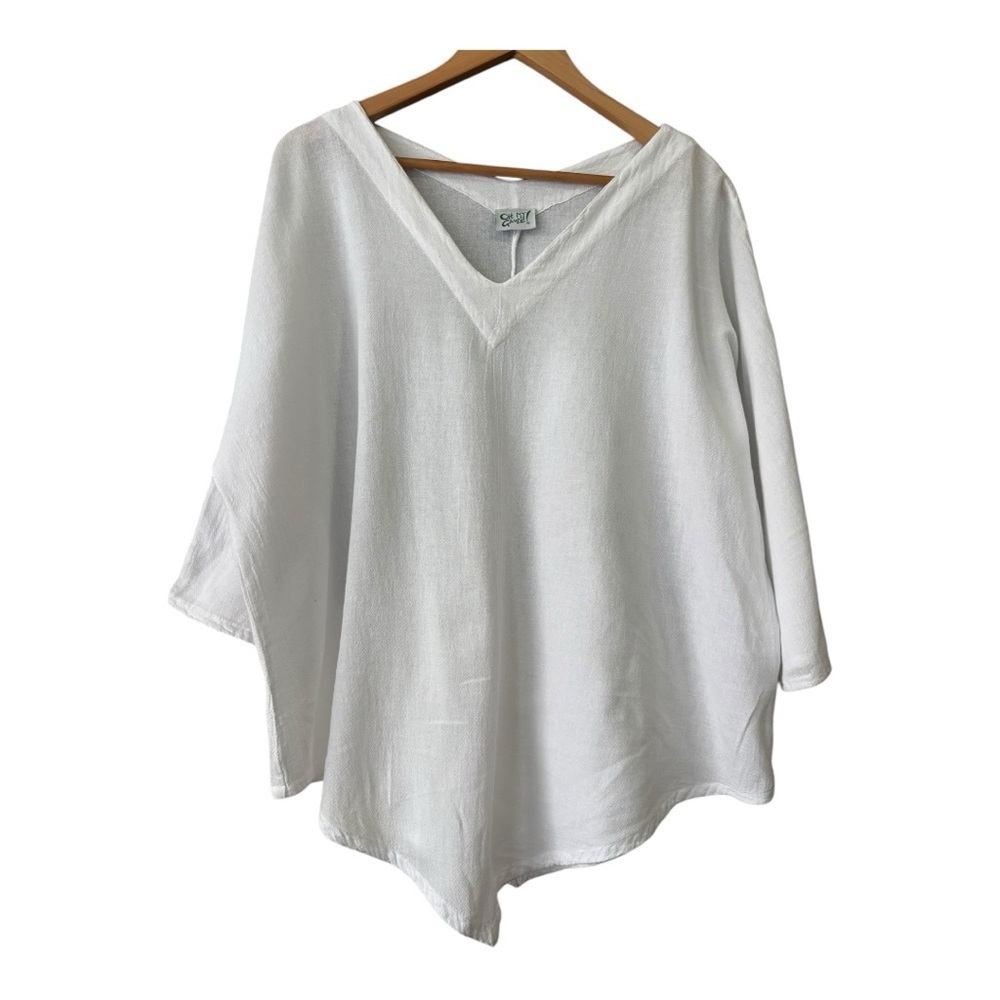 Oh my Gauze Lynn Cotton Gauze Blouse Snow Size 3 V Neck XXL Lagenlook